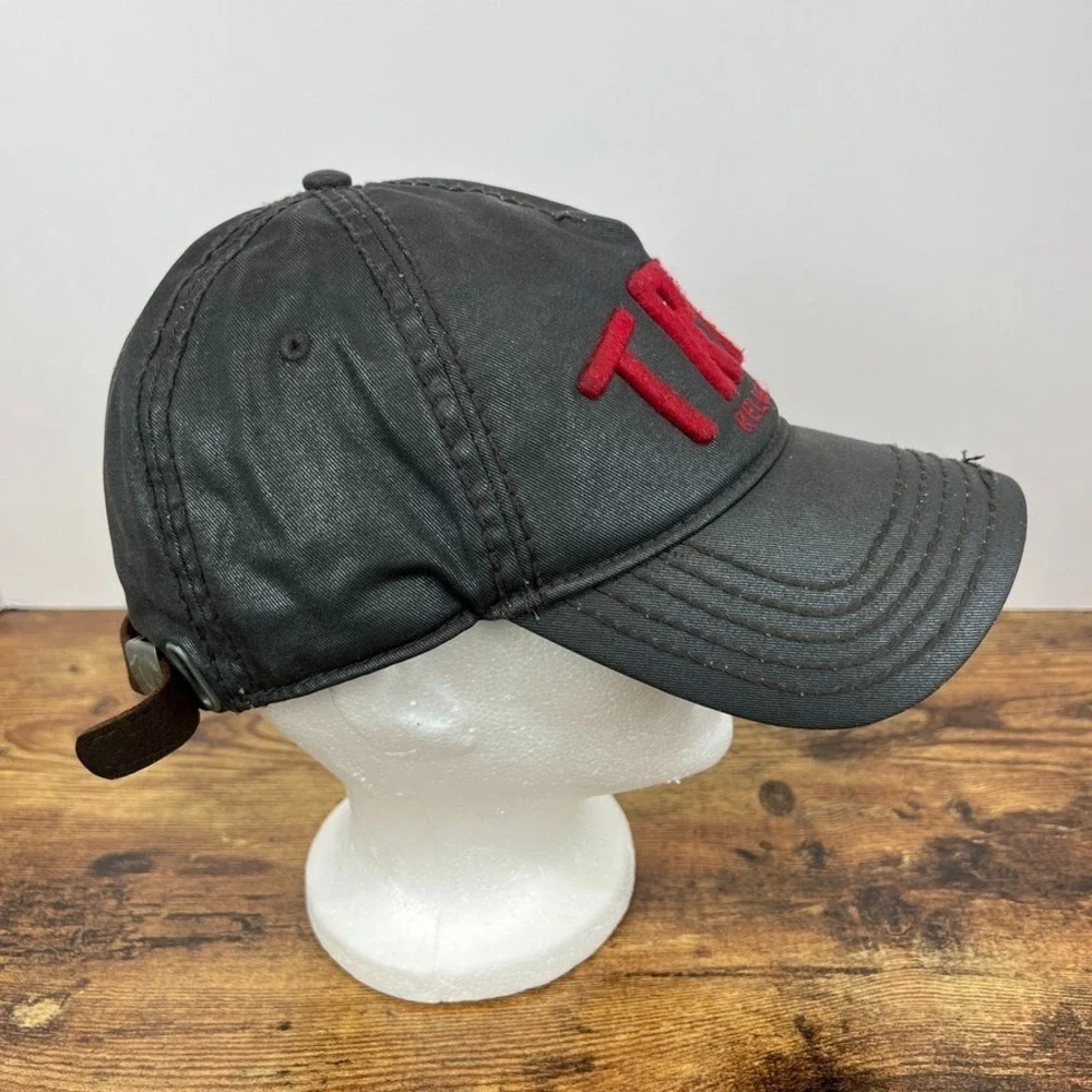 True Religion Waxed Cotton Spellout Logo Baseball Hat‎ Leather Strapback